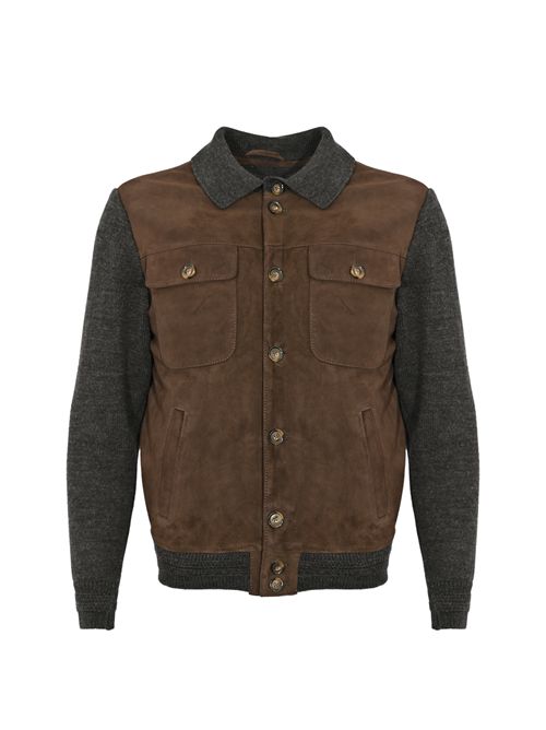 Giubbotto Time Square in pelle scamosciata e maglia Moka Antracite LEATHER AUTHORITY | TIME SQUARE KNIT612